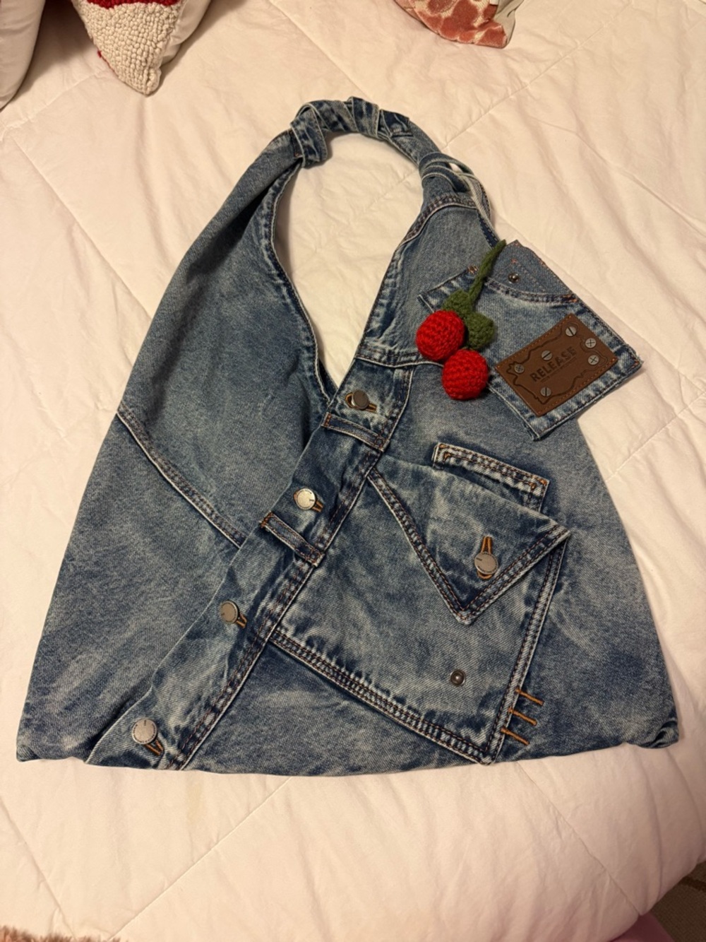 Urban Renewal Navy Denim Tote with Interior Patch Label